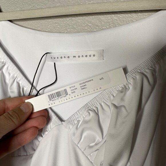 Susana Monaco Off-The-Shoulder Midi Dress Size Small High Low Hem White New - Picture 9 of 11